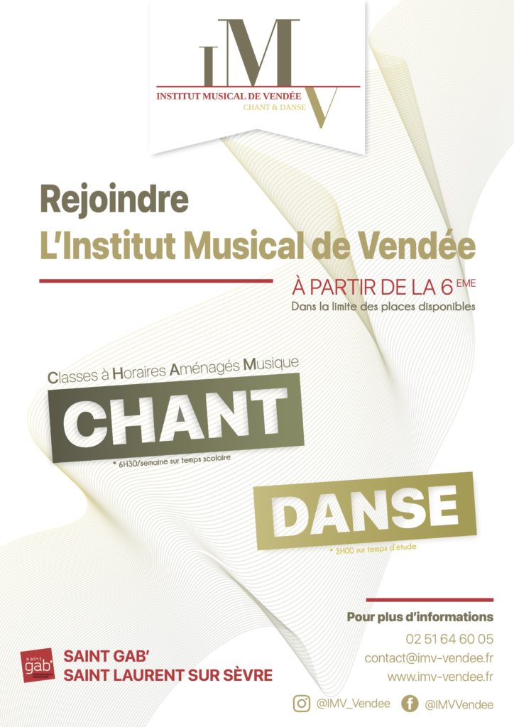 Venez découvrir L'Institut Musical de Vendée lors des portes ouvertes de Saint Gab' à Saint Laurent sur Sèvre le 25 et 26 Février.